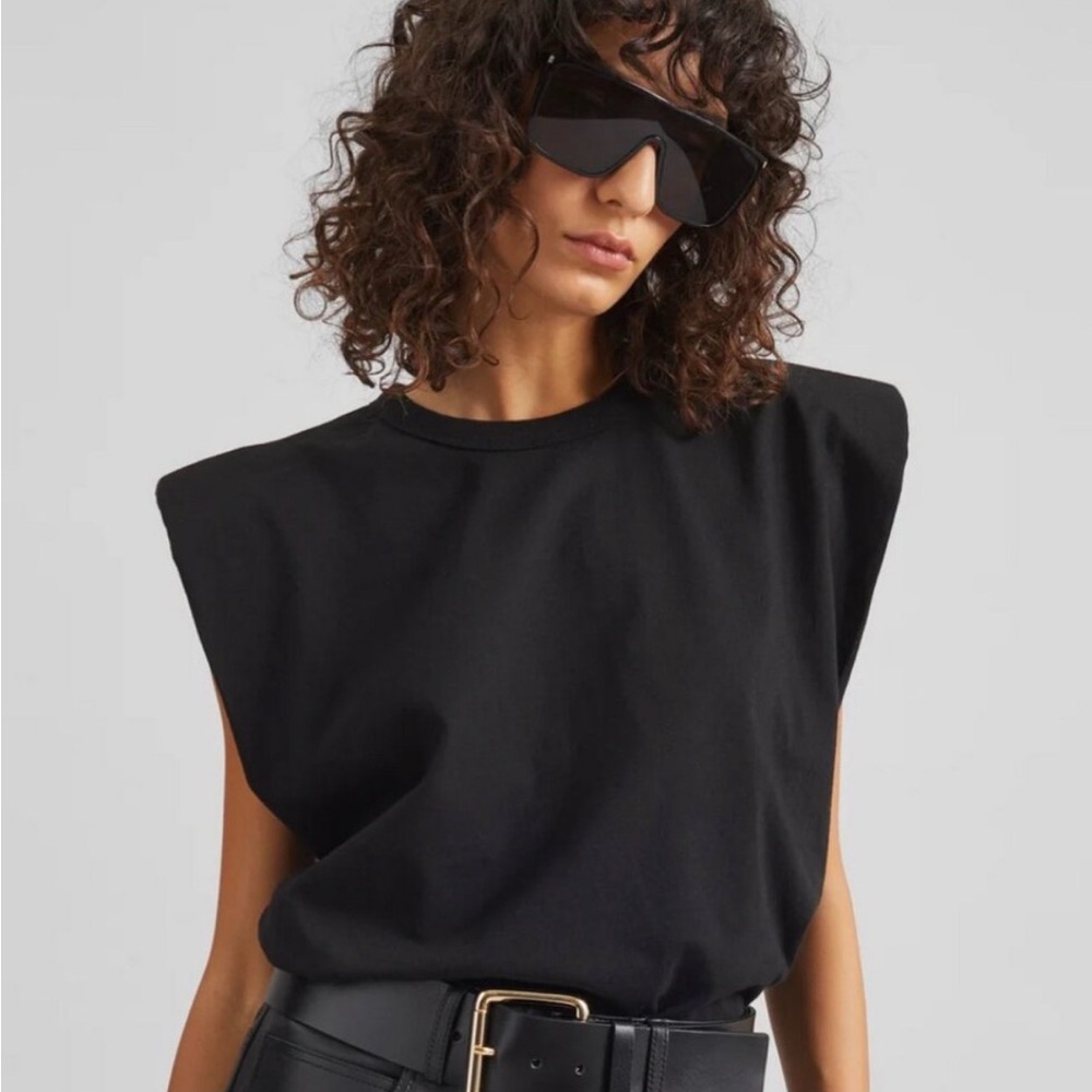 The Frankie Shop Eva Padded Shoulder Muscle T-Shirt Women’s XS Black